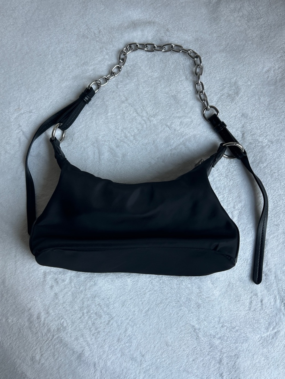 Black Shoulder Bag with Silver Chain and Adjustable Strap